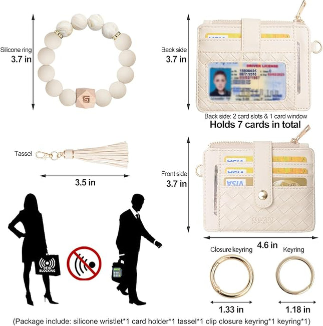COOLANS Silicone Bracelet Wristlet Wallet Credit Card Holder RFID,ID Window,Key Ring Tassel,Slim Wallet Women Keychain Purse