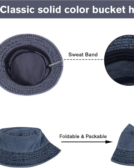 kozinu Washed Cotton Bucket Hats Packable Summer Outdoor Cap Travel Beach Sun Hat Plain Colors for Men Women