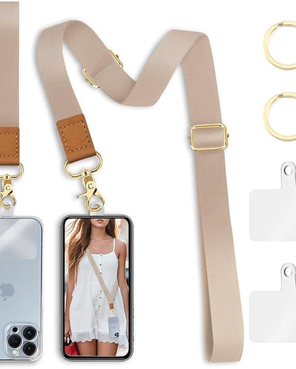 Phone Lanyard Crossbody Strap, Beige Cell Phone Lanyards for around the Neck Wristlet Wrist Strap Solid Color Adjustable for Keys Case Accessories Travel Essentials