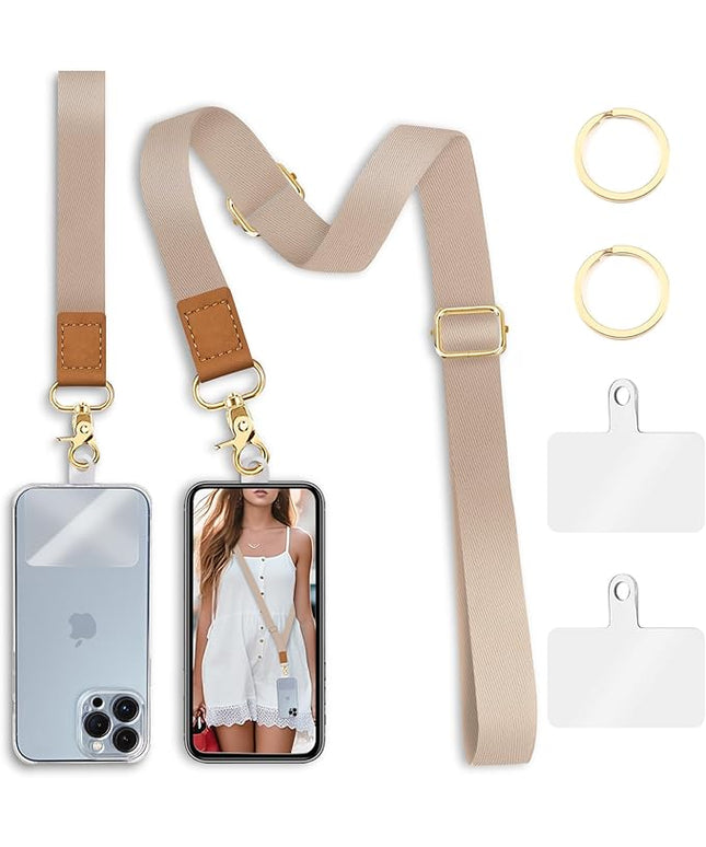 Phone Lanyard Crossbody Strap, Beige Cell Phone Lanyards for around the Neck Wristlet Wrist Strap Solid Color Adjustable for Keys Case Accessories Travel Essentials