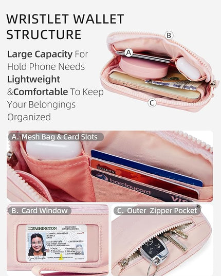 WESTBRONCO Wristlet Wallets for Women Nylon Quilted RFID Wallet with 3 Zipper Purse for Travel