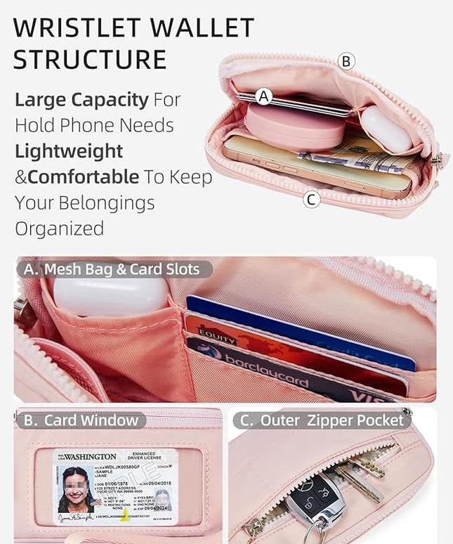 WESTBRONCO Wristlet Wallets for Women Nylon Quilted RFID Wallet with 3 Zipper Purse for Travel