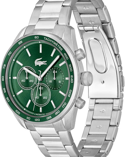 Lacoste Boston Men's Chronograph Watch - Classic Stainless Steel - Tachymeter - Water Resistant up to 5ATM/50 Meters - Modern Design for Him - 42mm