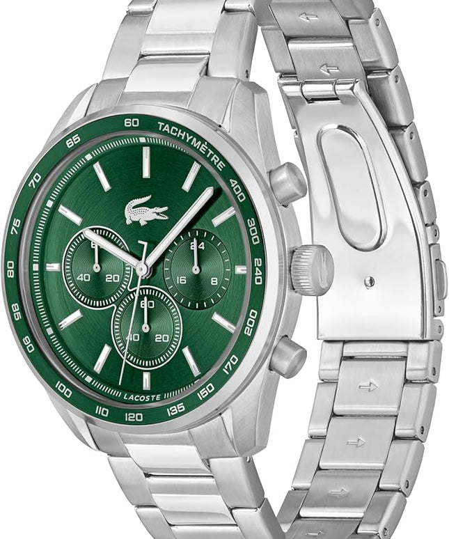 Lacoste Boston Men's Chronograph Watch - Classic Stainless Steel - Tachymeter - Water Resistant up to 5ATM/50 Meters - Modern Design for Him - 42mm