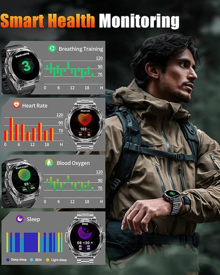 SUNKTA Military Smart Watch for Men,1.6" AMOLED Screen/600mAh Battery/5ATM Waterproof Smartwatches (Answer/Dial Calls) Fitness Tracker with Sleep Tracking/Heart Rate for Android iOS