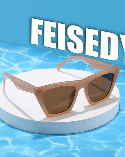 FEISEDY Vintage Square Cat Eye Sunglasses Women Trendy Cateye Sunglasses B2473