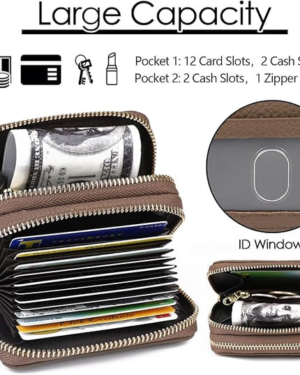 imeetu RFID Credit Card Holder, Small Leather Zipper Card Case Wallet for Women