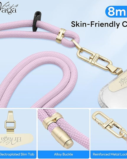 Adjustable Anti-Theft Phone Lanyard Neck & Crossbody Strap with 0.2mm Metal Tab & Comfort-Fit 8mm Rope (Light Purple)