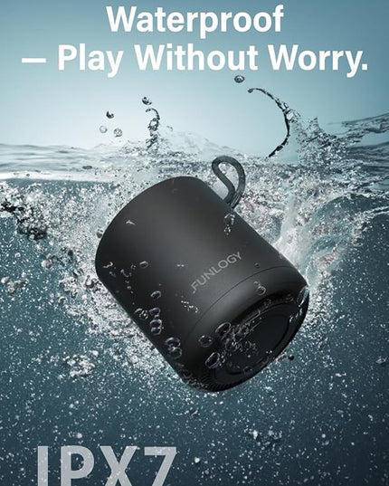 Portable Mini2 Bluetooth Speaker, Wireless Portable Speaker with Deep Bass, IPX7 Waterproof, TWS Stereo Pairing, Built-in Mic, Small Speaker for Shower, Outdoor, Travel, Black