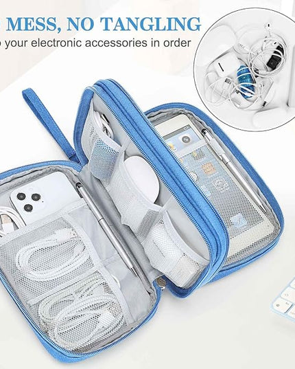 FYY Electronic Organizer, Large Travel Cable Organizer Bag Pouch Electronic Accessories Carry Case Portable Waterproof Double Layers All-in-One Storage Bag for Cable, Cord, Charger, Phone, Cyan