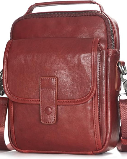 Augus Leather Small Messenger Bag For Men Crossbody Handbag Shoulder Sling Travel Bags for Men Purse Daypack Magnetic Buckle