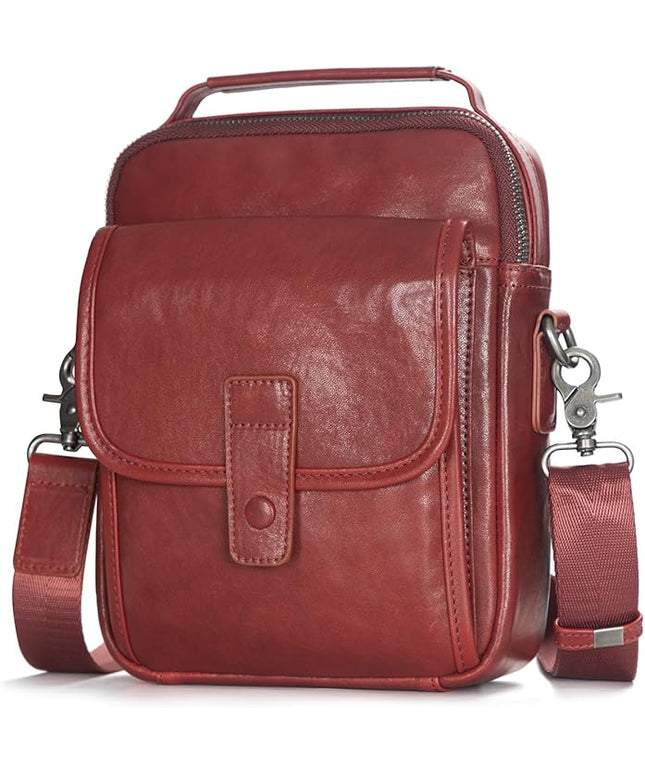 Augus Leather Small Messenger Bag For Men Crossbody Handbag Shoulder Sling Travel Bags for Men Purse Daypack Magnetic Buckle