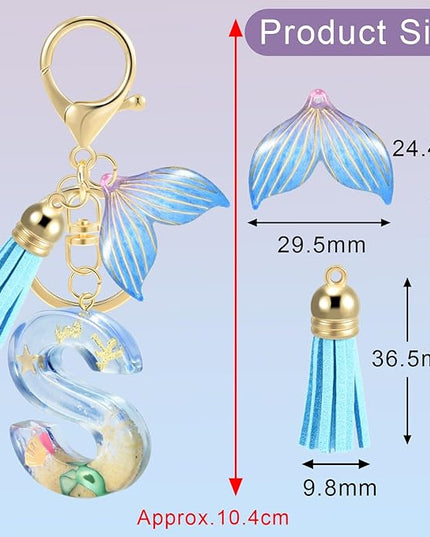 Initial letter Keychains for Women, Ocean Series Avowing Protect Earth Environment, Tassel Cute Car Keychain Initial Key Chain Keyring for Bookbag Handbag Backpack Charm Key Ring Unisex (Letter S)