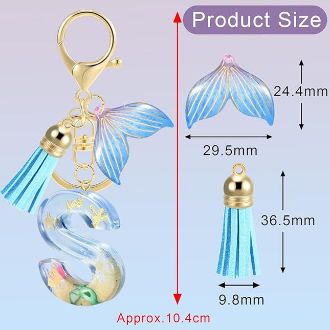Initial letter Keychains for Women, Ocean Series Avowing Protect Earth Environment, Tassel Cute Car Keychain Initial Key Chain Keyring for Bookbag Handbag Backpack Charm Key Ring Unisex (Letter S)