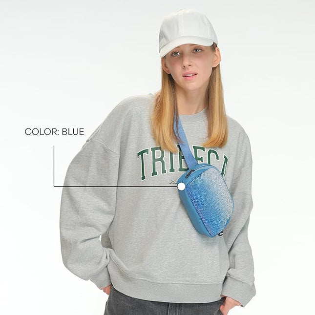 C.C Ombre Rhinestone Fanny Pack – Glitter Crossbody Waist Bag with Adjustable Strap, Multi Color (Ombre Rhinestone - Blue)