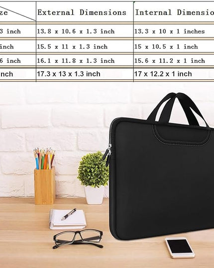 Laptop Sleeve Bag 15.6 Inch, Durable Traveling Briefcase Handle Bag & with Extra Pockets, Computer Protective Case Compatible for 15 15.6 inch HP, Dell, Acer, Asus, Black