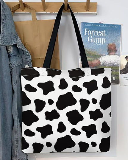 Canvas Tote Bag for Women，Cute Heavy-Duty Shoulder Bag with Zipper Pocket -Travel Tote for Grocery, Gym,Shopping