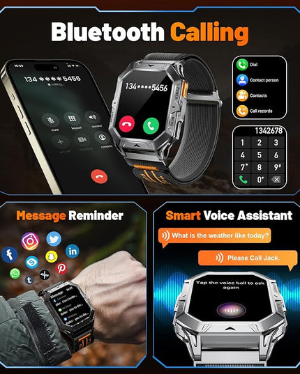 LIGE Military Smart Watches for Men(Answer/Make Calls),100-Day Battery Life,2.13" AMOLED Outdoor Sports Smartwatch with Compass,Fitness Tracker for Android iOS,AI Voice,Silicon