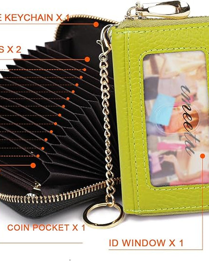 imeetu RFID Credit Card Holder, Small Leather Zipper Card Case Wallet for Women