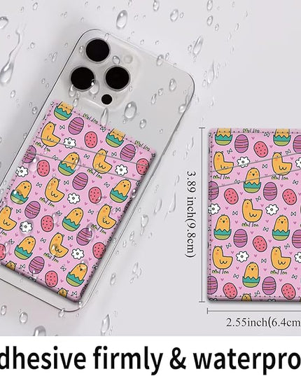 Phone Card Holder, Dual Pocket Leather Wallet Adhesive Stick On, Cute Credit Card Holder for Smartphones Case Compatible with Most Phone（Cute chick）