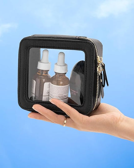 Aveniee Clear Makeup Bag Small, Mini Travel Toiletry Bag Cosmetic Bags TSA Approved, Clear Makeup Case Pouch with Zipper, Car Organizer Essentials for Women Men,Black