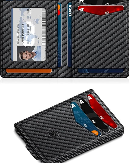 ZALVEX Wallet for Men Slim Leather Wallets for 12-15 Cards, Minimalist Thin RFID Blocking Card Holder with Money Clip & ID Window, Small Bifold Front Pocket Wallet, Gifts for Men