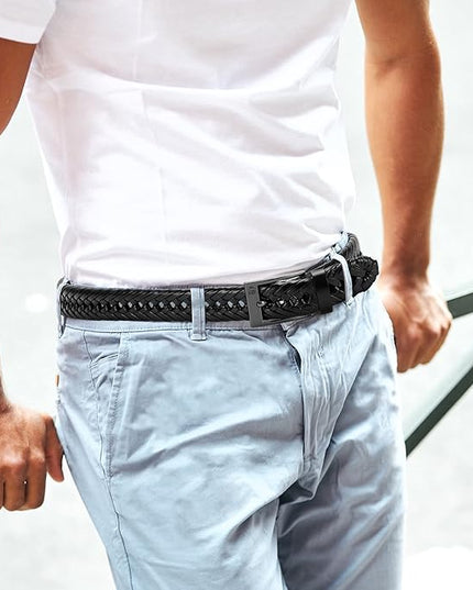CHAOREN Leather Braided Belts for Men - 1 1/8" Mens Casual Woven Leather Belt for Dress Pant