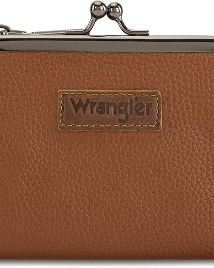 Montana West Wrangler Women's Wallet RFID Blocking Wallets Small Bifold Credit Card Holder with Kiss Clasp Brown
