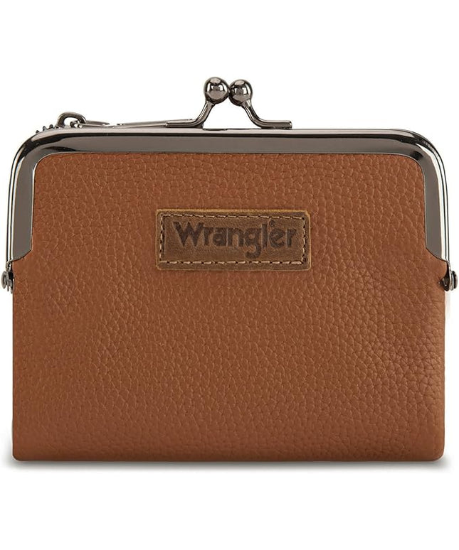 Montana West Wrangler Women's Wallet RFID Blocking Wallets Small Bifold Credit Card Holder with Kiss Clasp Brown