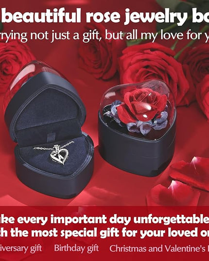 Rose Heart Pendant Necklace Gifts for Wife, Engraved 'I love you' Gift for Wife Girlfriend, Anniversary Birthday Eternity Jewelry Present for Women, Moissanite Necklace Gift for Her