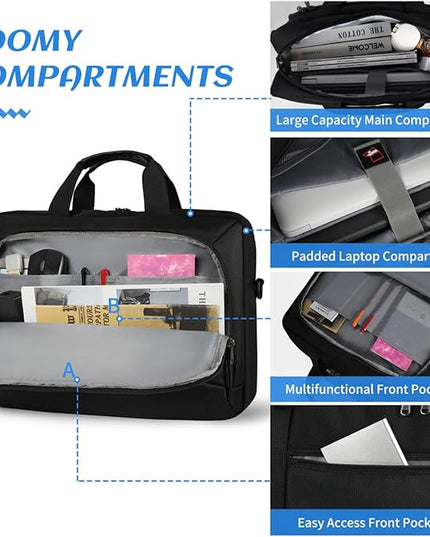Laptop Bag 17.3 Inch Laptop Briefcase Large Waterproof Laptop Case for Men Women Business Office Work Computer Bag 17 Inch Adjustable Shoulder Messenger Bag, Black