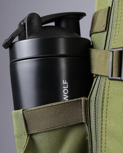 WOLFpak 35L Athletic Gym Backpack - Durable 1000D Waterproof Oxford Material with MOLLE Webbing, Laptop Pocket & Dual Cup Holders, Durable Fitness/Travel/Military Daypack (OD Green)
