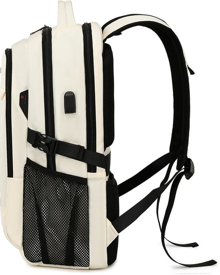DUSLANG 17 Inch Laptop Backpack for Travel Water Resistant College Backpack for Women Laptop Bag with USB Charging Port and Clear Toiletry Bag Work Backpack,Beige A