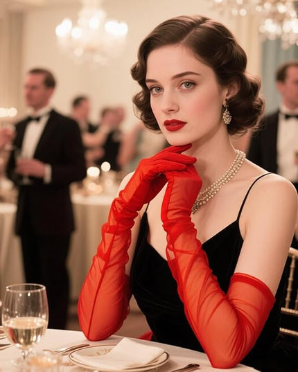 THARAHT Women Long Gloves with Satin Elbow Length for 1920s Opera Tea Party Costumes Bridal Evening Dress