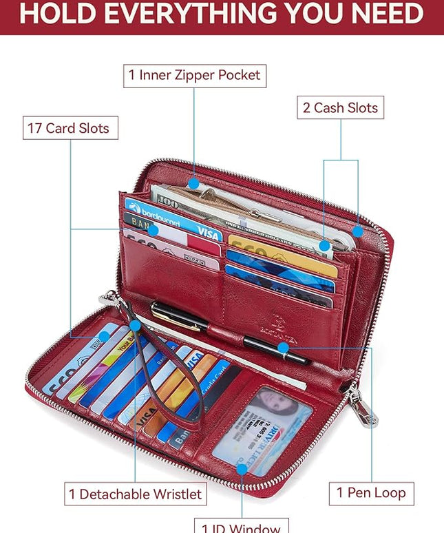 BOSTANTEN Leather Wallet for Women RFID Blocking Zip Around Credit Cards Holder Phone Clutch