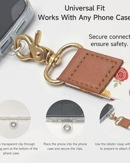 Cell Phone Lanyard with Wrist Strap, Rose Floral Neck Lanyard for Phones, ID Badge, Wallet and Keychain – Universal Set