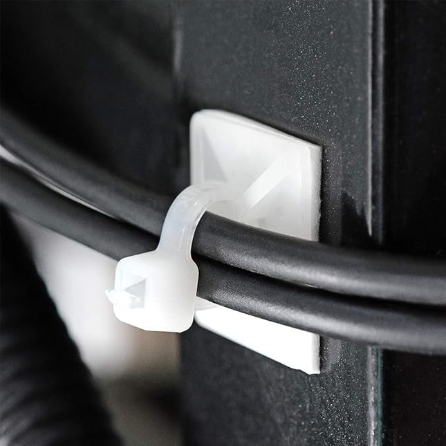XHF 500 PCS 3/4" White Self Adhesive Cable Zip Tie Mounts Wire Cable Clips Holders Management Anchors Organizer Holders Squares(HS-101S)