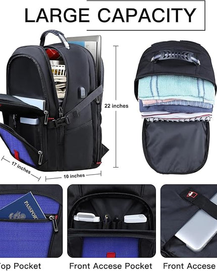 Travel Laptop Backpack, 18.4 Inch Laptop Backpacks for Men Women with USB Port, 55L Anti Theft Water Resistant College Bussiness TSA Airline Approved Work Computer Backpack, Dark Blue