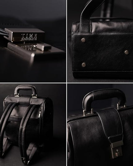 Time Resistance Leather Backpack for Men and Women - Business Rucksack Laptop Bag (Black)