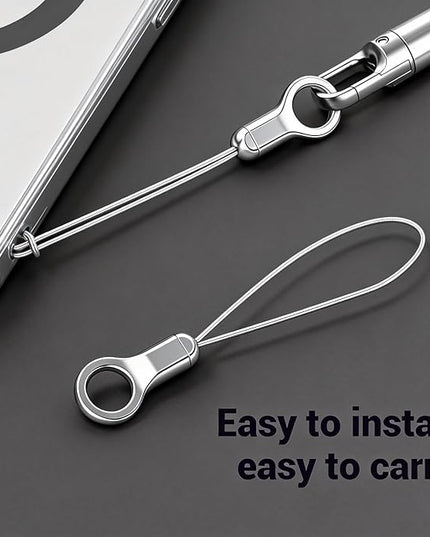 Phone Tether Tab & Cell Phone Charms Split Ring Strap 360° Swivel Clip Ultra Thin Stainless Steel Universal Lanyard Patch Cords DIY String for All Phone Cases Hanging USB Drive Keychain Accessories