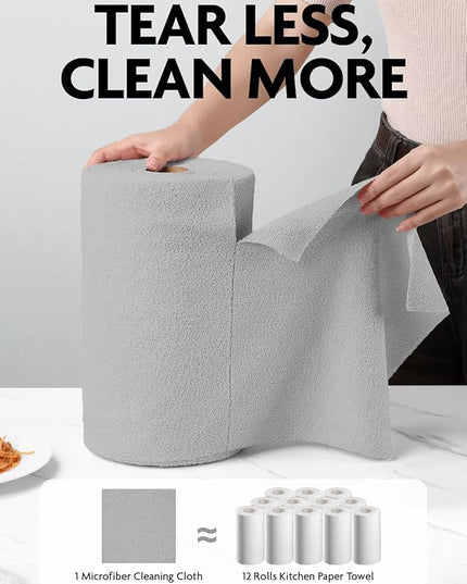 Fantasticlean Microfiber Cleaning Cloth Roll -150 Pack, Tear Away Microfiber Towels, 12" x 12", Reusable, Washable, Ultra Absorbent Dishcloth for All-Around Cleaning Supplies (2 Rolls of Grey)