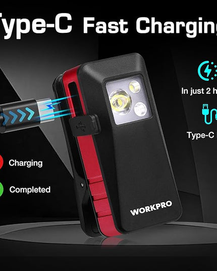 WORKPRO EDC Flashlight Clip-on Light, 500 Lumens Rechargeable Flashlight with Type-C, Magnetic Pocket Light for Working, Cycling, Signaling, Running, Camping, Red