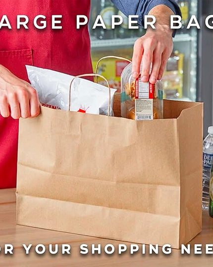 Qutuus Large Kraft Paper Shopping Bags with Handles Bulk - 16x6x12 Inch 300 Pcs Brown Paper Sacks, Kraft Bags for Gift Packaging Small Business Boutiques Retail Stores Grocery Merchandise