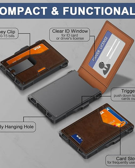 GHUKY Wallet for Men, Minimalist Slim Mens Wallet with Money Clip, RFID Blocking Smart Pop Up Card Wallet with ID Window, Compact Bifold Wallet,Metal Aluminum Credit Card Holder