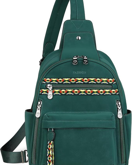 FADEON Large Sling Bag for Women, Leather Crossbody Purse Designer Anti Theft Sling Backpack, RFID Fanny Packs for Travel