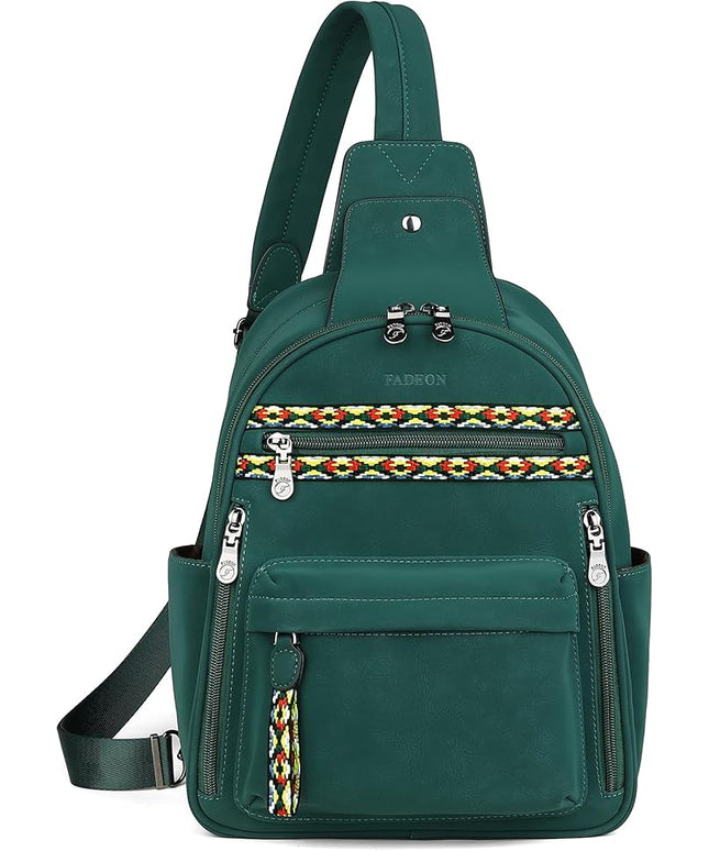 FADEON Large Sling Bag for Women, Leather Crossbody Purse Designer Anti Theft Sling Backpack, RFID Fanny Packs for Travel