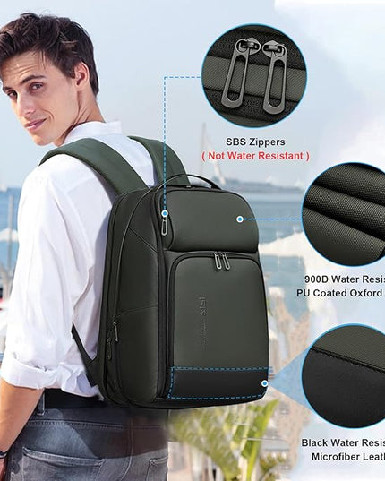 FENRUIEN 17 Inch Travel Backpack Green, Expandable Water Resistant Computer Backpack with USB Port, Laptop Bag for Business/College/Work