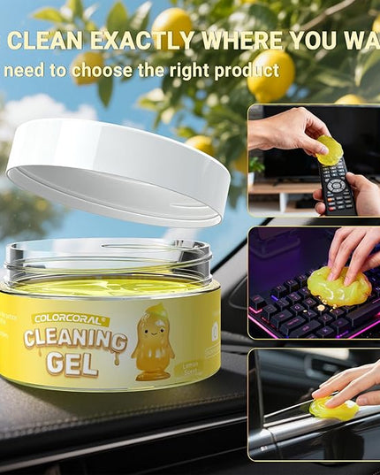 ColorCoral Car Cleaning Gel (Lemon Scent,Yellow),Reusable Dust Cleaning Gel for Car Interior Cleaning Kit, Auto Vent Cleaner，Keyboard Cleaner Gel for Cleaning Dust and Debris from Corners, Crevices