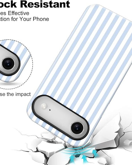 Magnetic for iPhone 17 Air Case Cute Stripes Phone Case, Shockproof Slim TPU and Hard PC Protective Phone Cover Compatible with MagSafe Designed for Women Girls, Blue and White