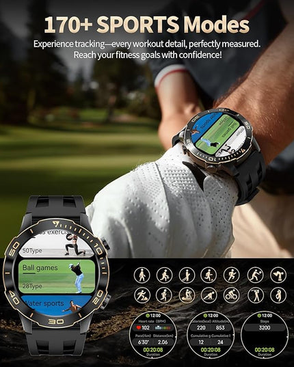 Military Smart Watch for Men(Answer/Calls),1.43''AMOLED Screen,500mAh 5ATM Waterproof,170 Sports Modes, Fitness Tracker Watch with Heart Rate/SpO2/Blood Pressure for Android/iOS,Smartwatch Black